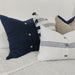 Caribbean Sea Texure Pure French Linen Cushion 55cm Square - White Navy Fringed