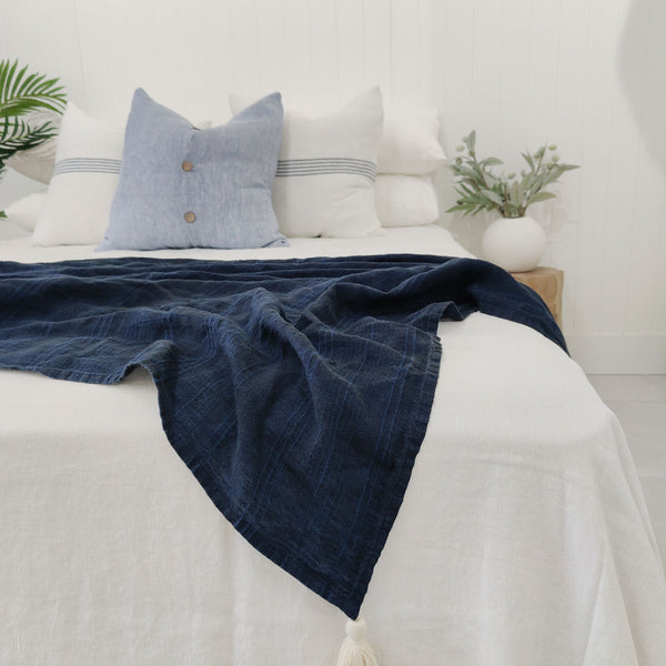 Casa Texure Pure French Linen Massive Throw 140cm x 220cm - Indigo Blue