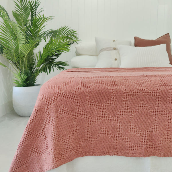 Sorrento Pure Cotton Waffle Throw 150x200cm - Cherry Pink