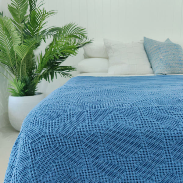 Sorrento Pure Cotton Waffle Throw 150x200cm  - Electric Blue