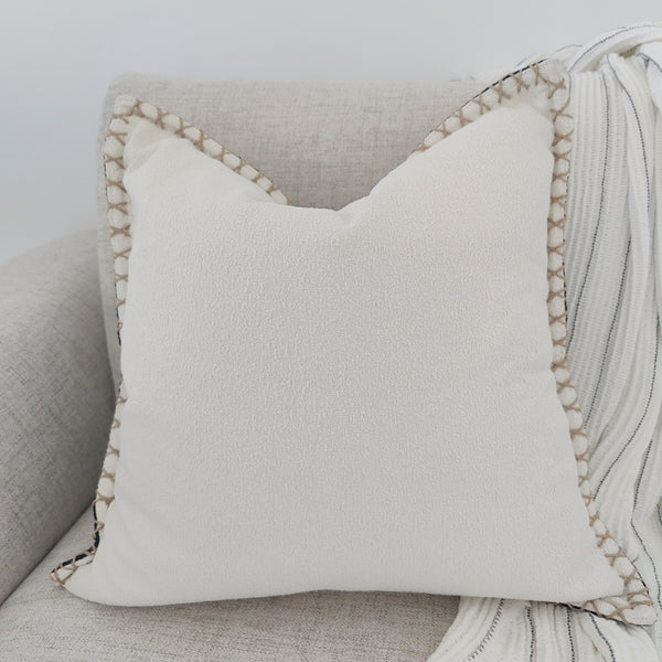 Hygge Boucle Hemp Cross Stitched Edge Feather Filled 50cm Square - Cream White and Black