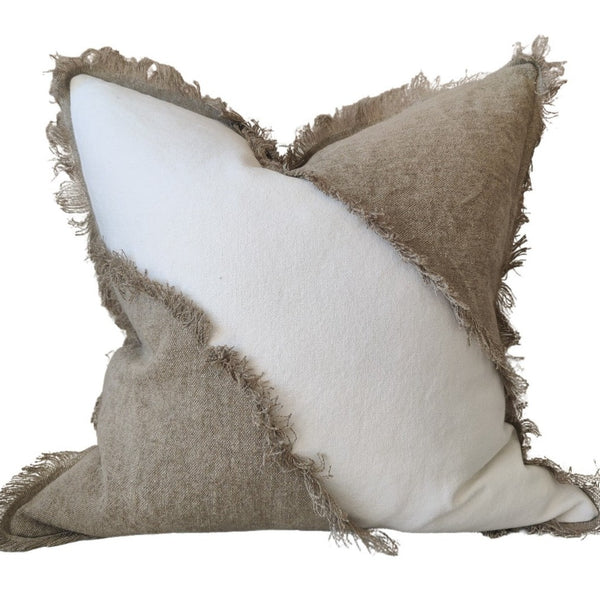 Penistone Linen Cushion 55cm Square - White and Oatmeal