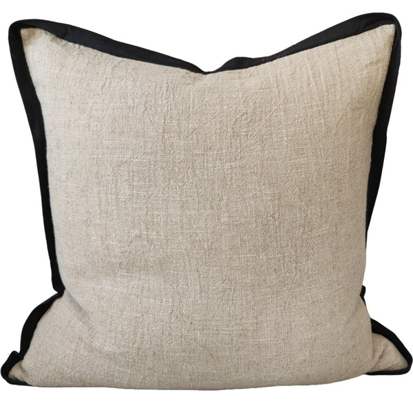 Reine Linen Cushion 55cm Square - Natural with Black Border