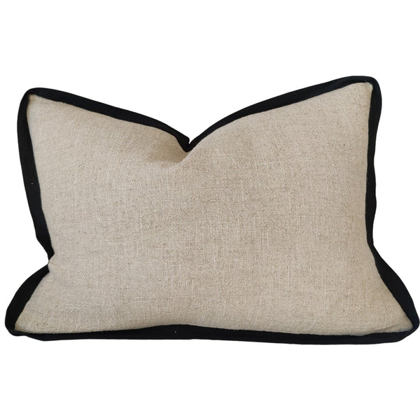 Reine Linen Cushion 40x60cm Lumbar  - Natural with Black Border