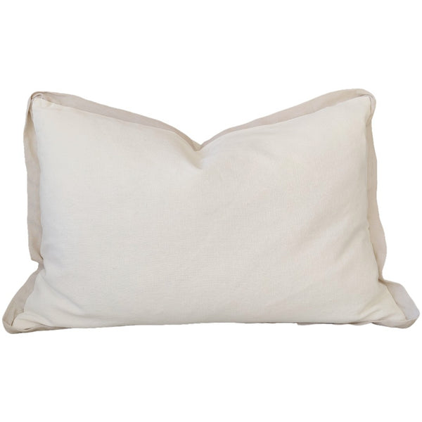 Reine Linen Cushion 40x60cm Lumbar  - White with Light Nude Border