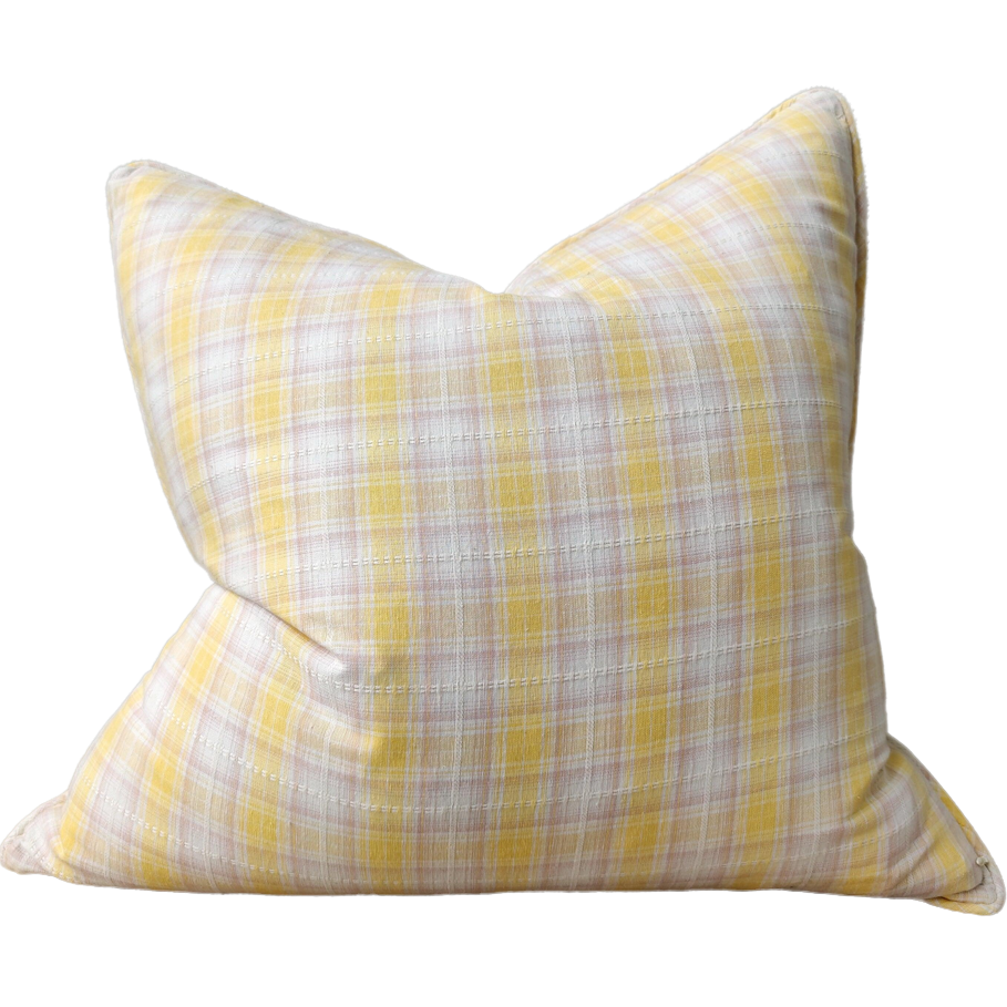 Avignon Yarn-dyed Linen Cushion 55x55cm - Yellow Plaid