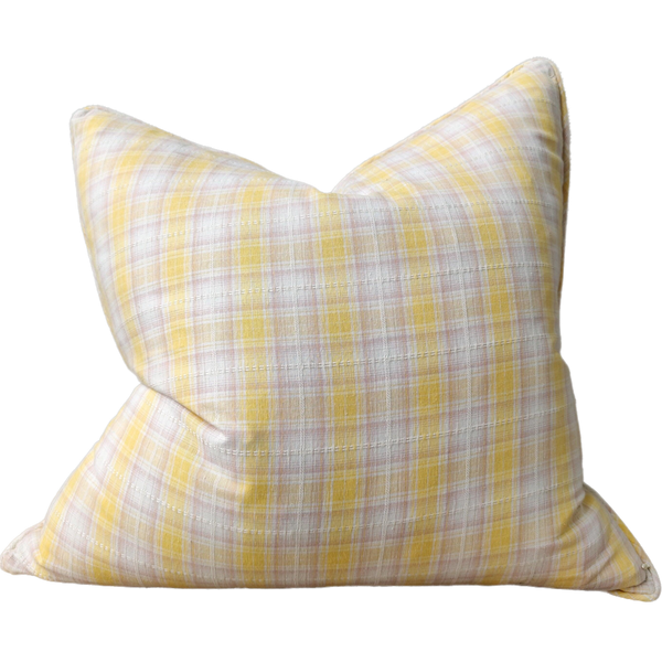 Avignon Yarn-dyed Linen Cushion 55x55cm - Yellow Plaid