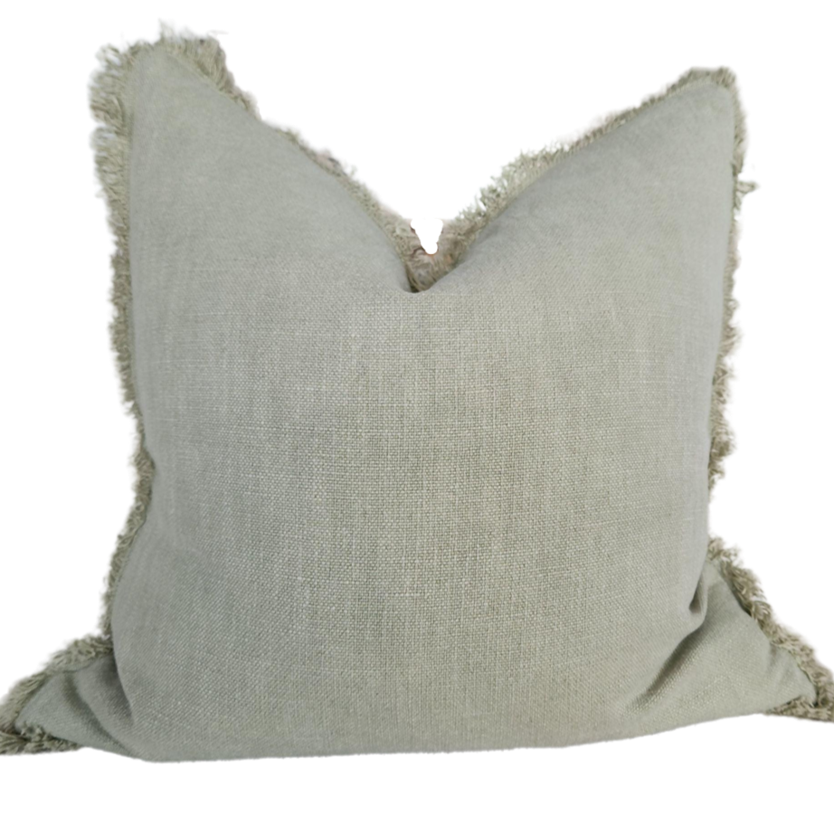 LAST ONE - Champêtre Heavy Weight French Linen Cushion 55cm Square - Sage Green