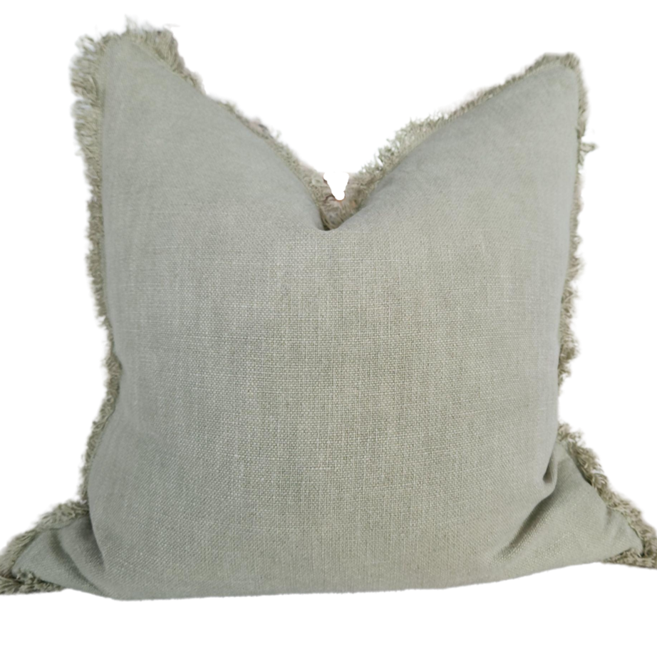 Champêtre Heavy Weight French Linen Cushion 55cm Square Feather Filled - Sage Green