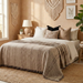 LAST ONE - Aurelia Linen Cotton Heavyweight Jacquard Bed Cover Massive Blanket 245cm x 250cm - Bole Brown | Natural