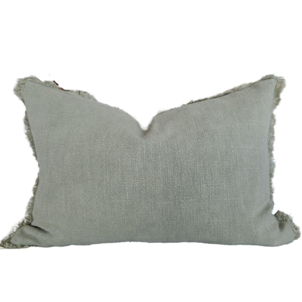 Champêtre Heavy Weight French Linen Cushion 40x60cm Lumbar - Sage Green