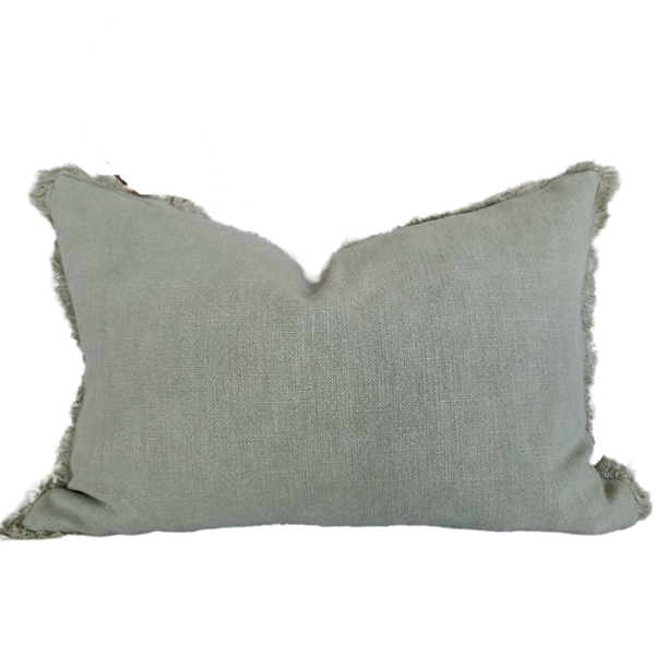 Champêtre Heavy Weight French Linen Cushion 40x60cm Lumbar Feather Filled - Sage Green