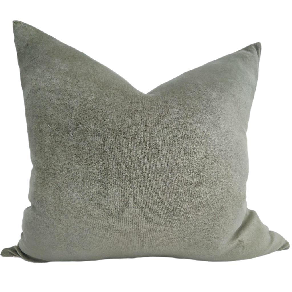 Fontainebleau Cotton Velvet & French Linen Two Sided Cushion 55cm Square - Moss Green