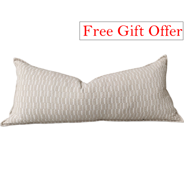 Exclusive Free Gift 🎁 | Mosaic Jacquard Linen Cotton Cushion Feather Filled 40x90cm Long Lumbar | Mocha