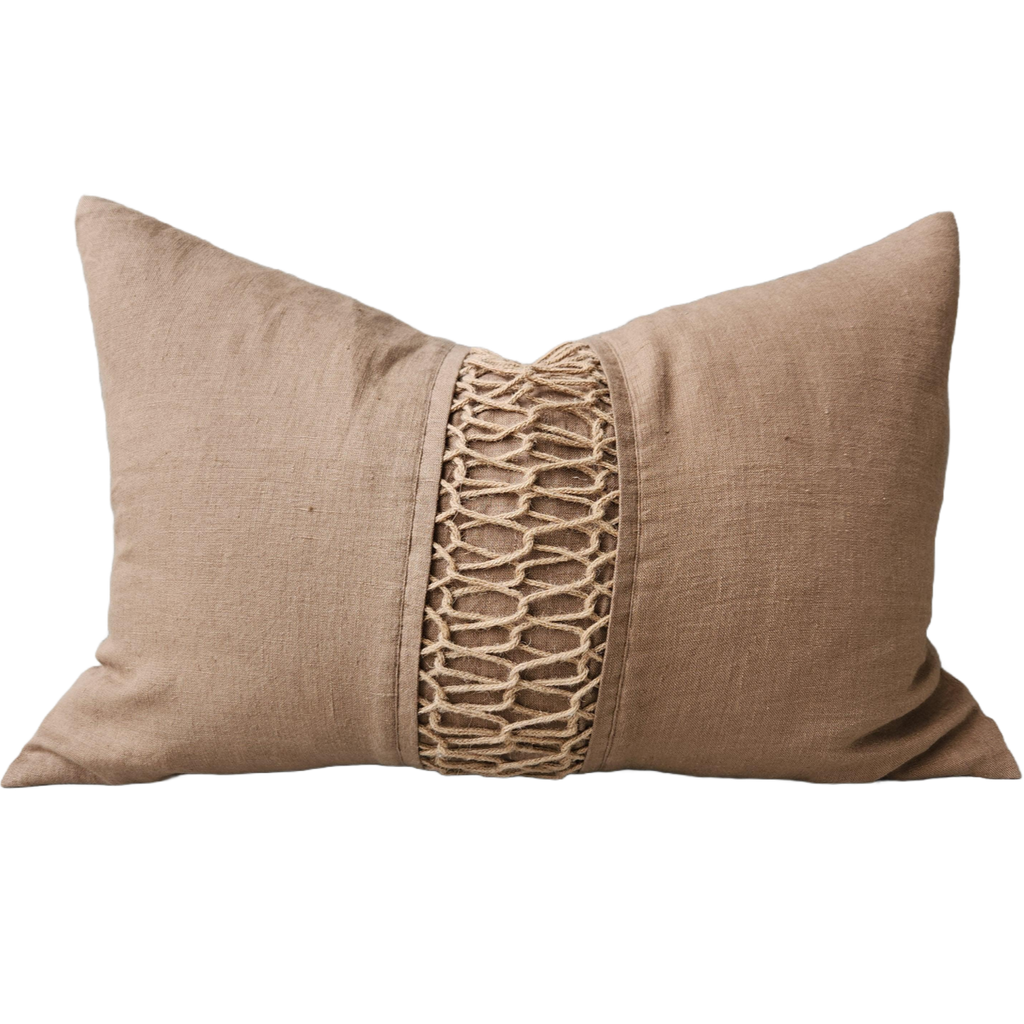 Millard Handwoven French Linen Cushion 40x60cm Lumbar - Vence Mocha Mousse