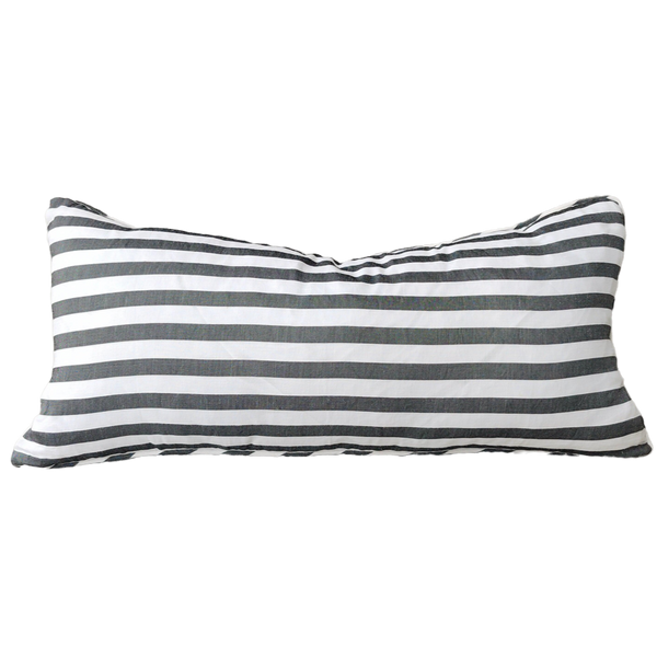 Florence Linen Cushion 40x90cm Lumbar Feather Filled - Black Striped