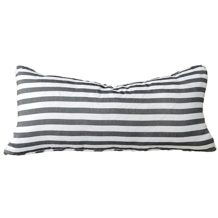 Florence Linen Cushion 40x90cm Lumbar Feather Filled Black Striped