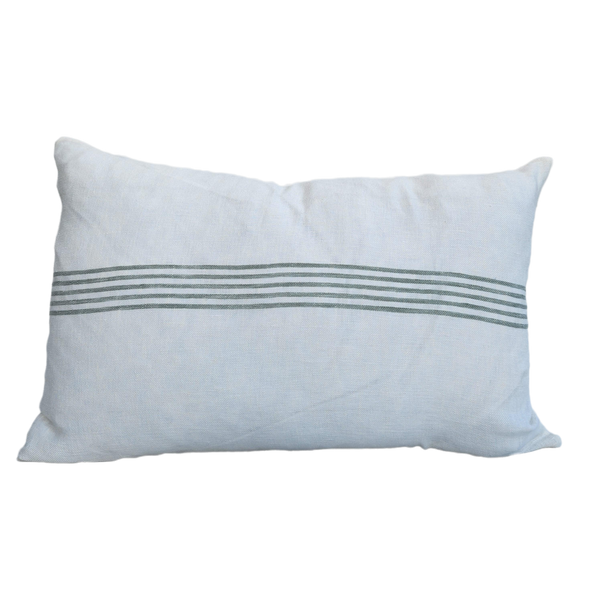 Casa Texture Pure French Linen Cushion 40x60cm Lumbar- Serape Striped Green