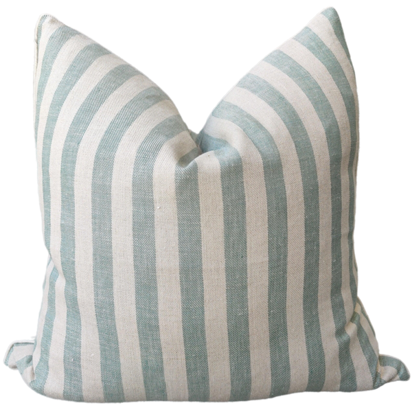 Massa Heavyweight French Linen Yarn Dyed Cushion 55cm Square - Sage Green Striped