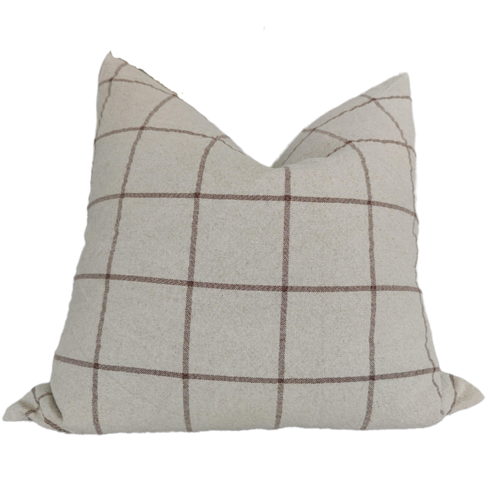 Irish Plaid Rustic Linen Cotton Cushion 55cm Square - Brown