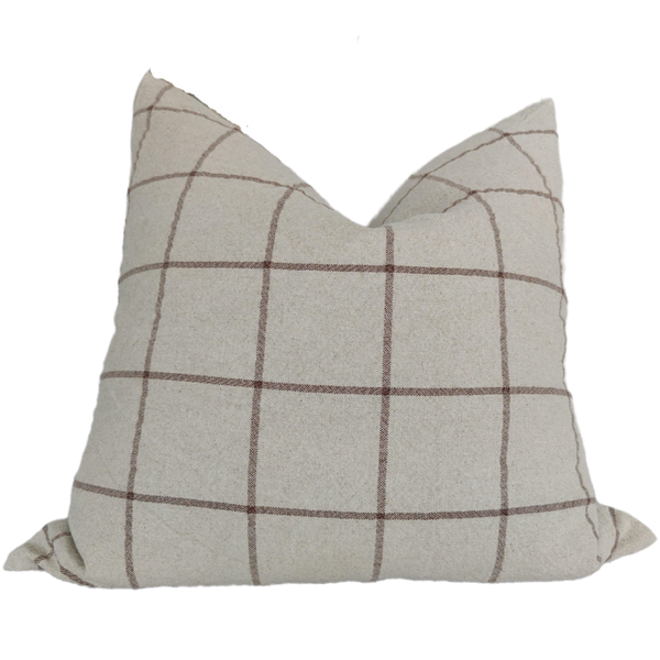 Irish Plaid Rustic Linen Cotton Cushion Feather Filled 55cm Square - Brown