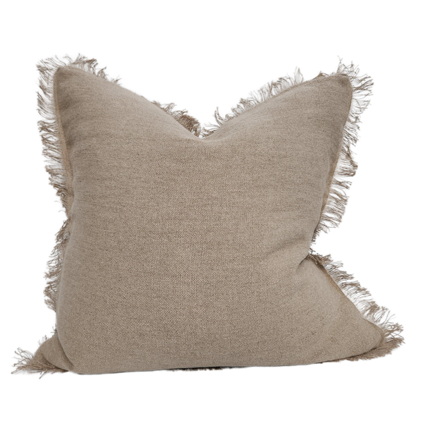 Riviera Heavy Weight Texture French Linen Fringed Edge Cushion Feather Filled 50cm Square - Mocha