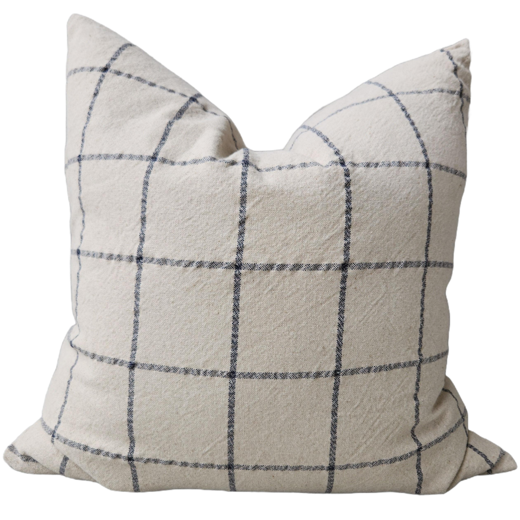 Irish Plaid Rustic Linen Cotton Cushion 55cm Square - Grey