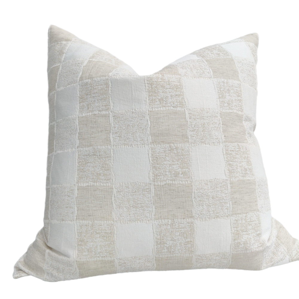 Rustique Linen Cotton Cushion 55cm Square - Beige Gingham