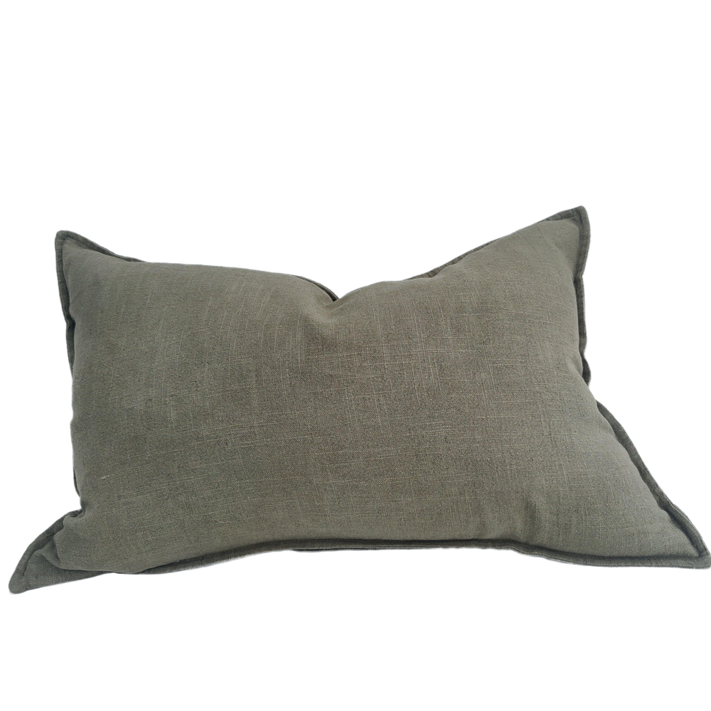 Rustique Stonewashed Heavy Weight French Linen Cushion 40x60cm Lumbar Feather Filled - Icerberg Green