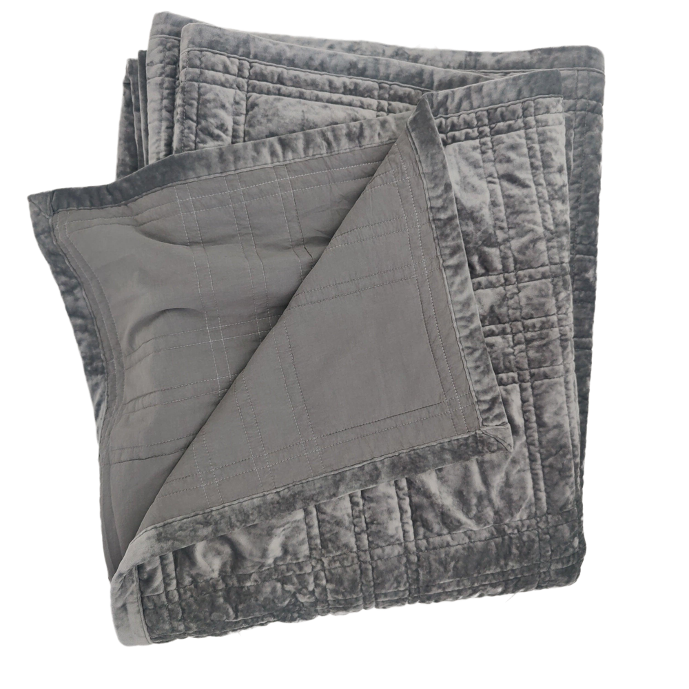 Bella Luxurious Silk Velvet Reversible Quilted Bed Cover Massive Blanket 230x200cm - Charcoal