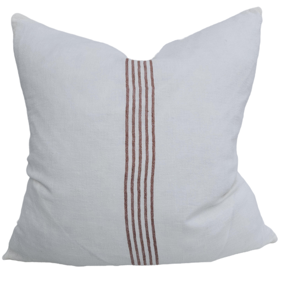Casa Texture Pure French Linen Cushion Feather Filled 55cm Square - Serape Striped Clay