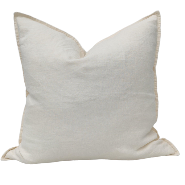 Reims Stonewashed Heavy Weight French Linen Cushion Feather Filled 50cm - Butter Cream