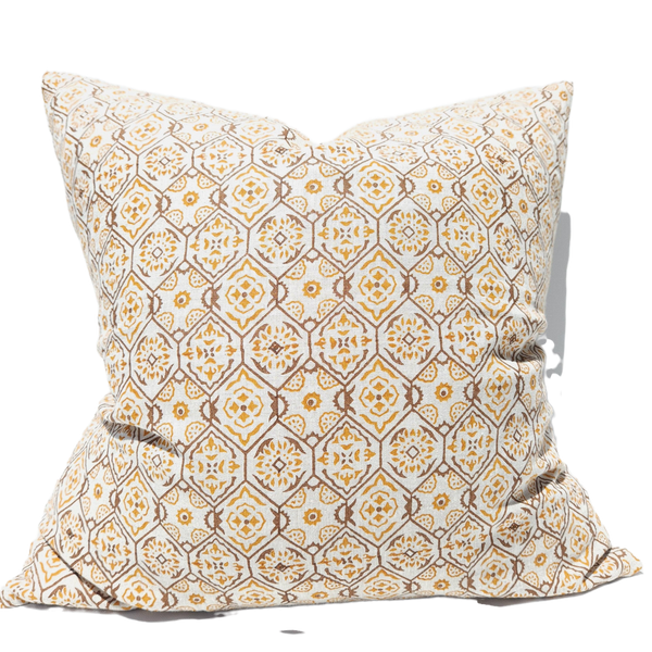 The Outback Artisan Block Printed Heavy Weight Pure French Linen Feather Filled Cushion 55cm Square - Wildflower Abound