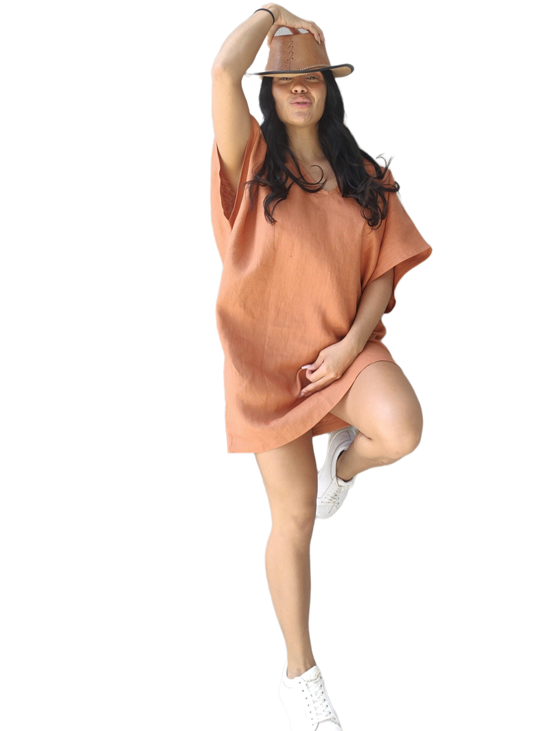 Señorita Pure French Linen Dress - Terracotta