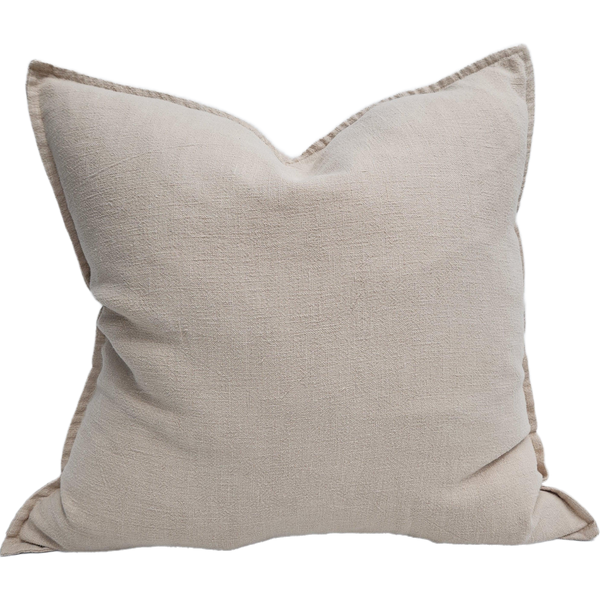 Rustique Stonewashed Heavy Weight French Linen Cushion 55cm Square Feather Filled - Tortilla