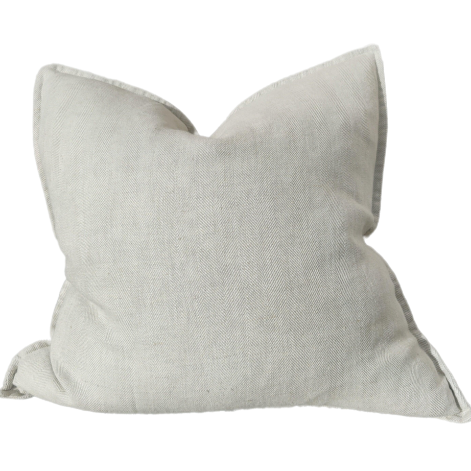 RESTOCK SOON - Felicity Herringbone Pure French Linen Cushion Feather Filled 55x55cm - Off White