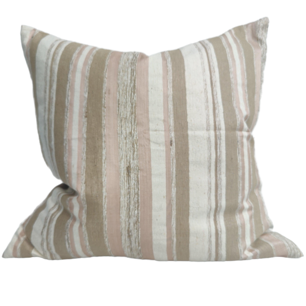 Orléans Hand Loomed Mulberry Silk Texture Cushion 55cm Square - Pink Earthy Tone Striped