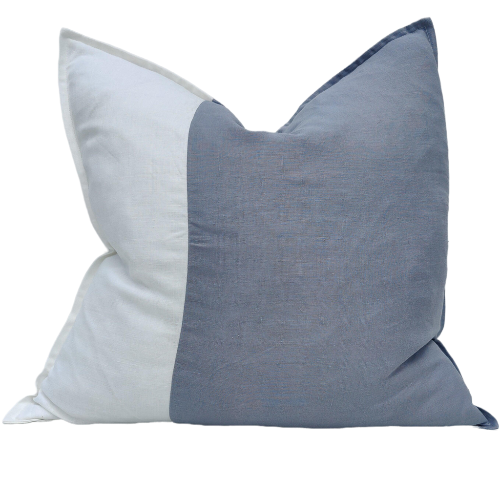 Nantes 100% Pure French Linen Cushion 55cm Square- Sage Grey & White