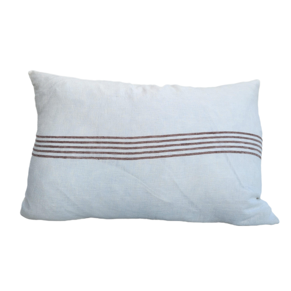 Casa Texture Pure French Linen Cushion Feather Filled 40x60cm Lumbar- Serape Striped Clay