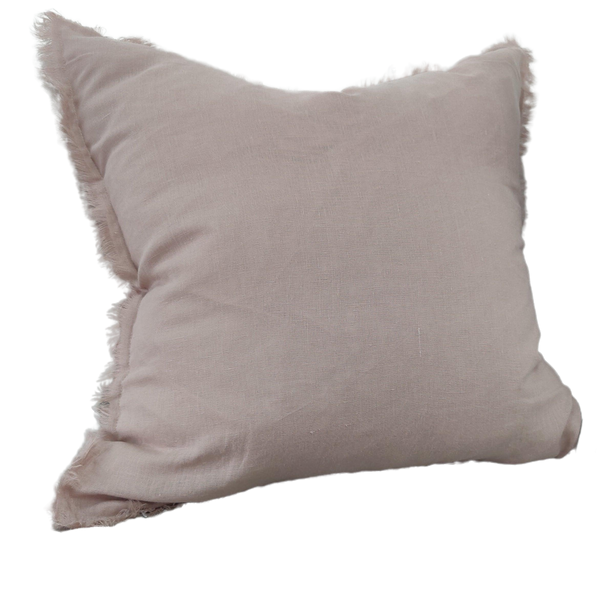 Hazelhurst 100% Pure French Linen Fringed Edge Cushion Square 50cm - Dusty Pink