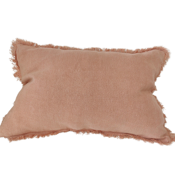 Cultiver Yarn Dyed Heavy Weght Pure French Linen Cushion 40x60cm Plush Feather Filled -  Shell Coral
