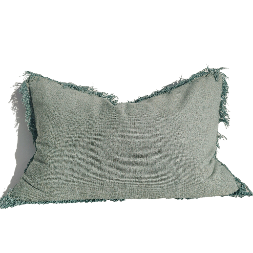 Namora Chenille Linen Cushion Feather Filled 40x60cm Lumbar | Turquoise Lake