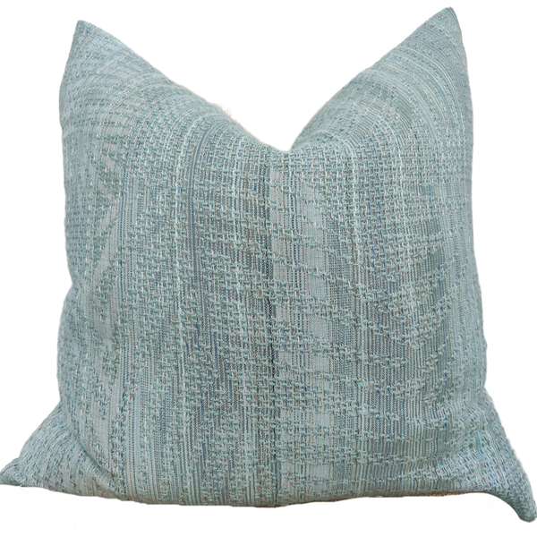 Malawi Texture Woven French Linen Cushion Feather Filled 55cm Square - Peacock Green & Blue