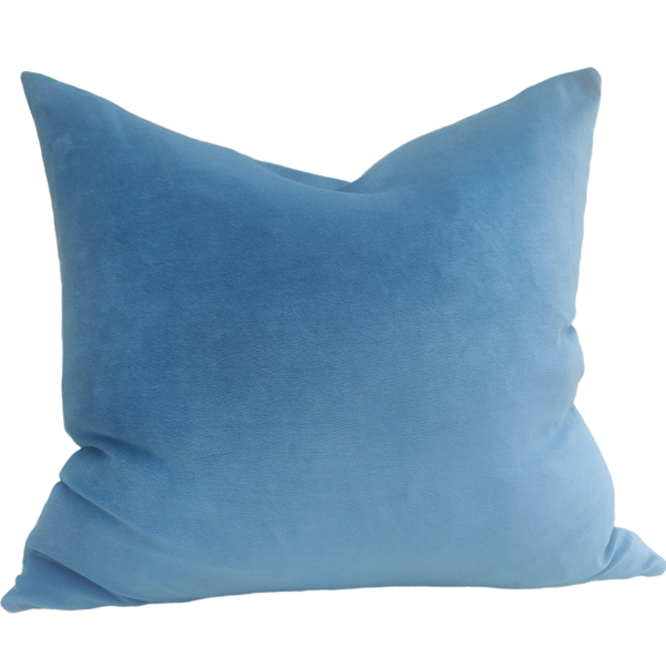 Fontainebleau Cotton Velvet & French Linen Two Sided Feather Filled Cushion 55cm Square - Arctic Blue