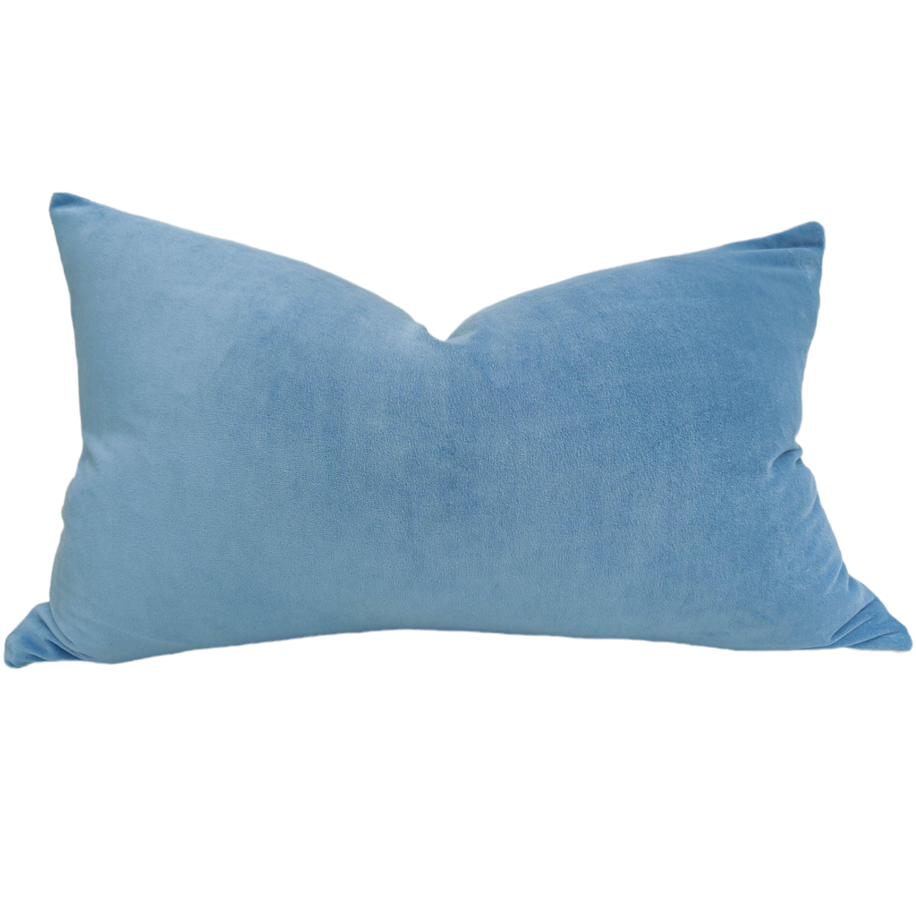 Fontainebleau Cotton Velvet & French Linen Two Sided Cushion 40cmx60cm Lumbar - Arctic Blue