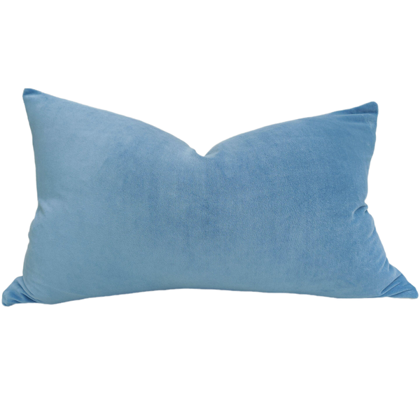 Fontainebleau Cotton Velvet & French Linen Two Sided Feather Filled Cushion 40cmx60cm Lumbar - Arctic Blue