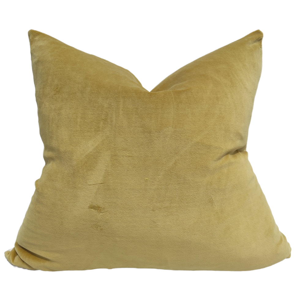 Fontainebleau Cotton Velvet & French Linen Two Sided Feather Filled Cushion 55cm Square - Lemon Yellow