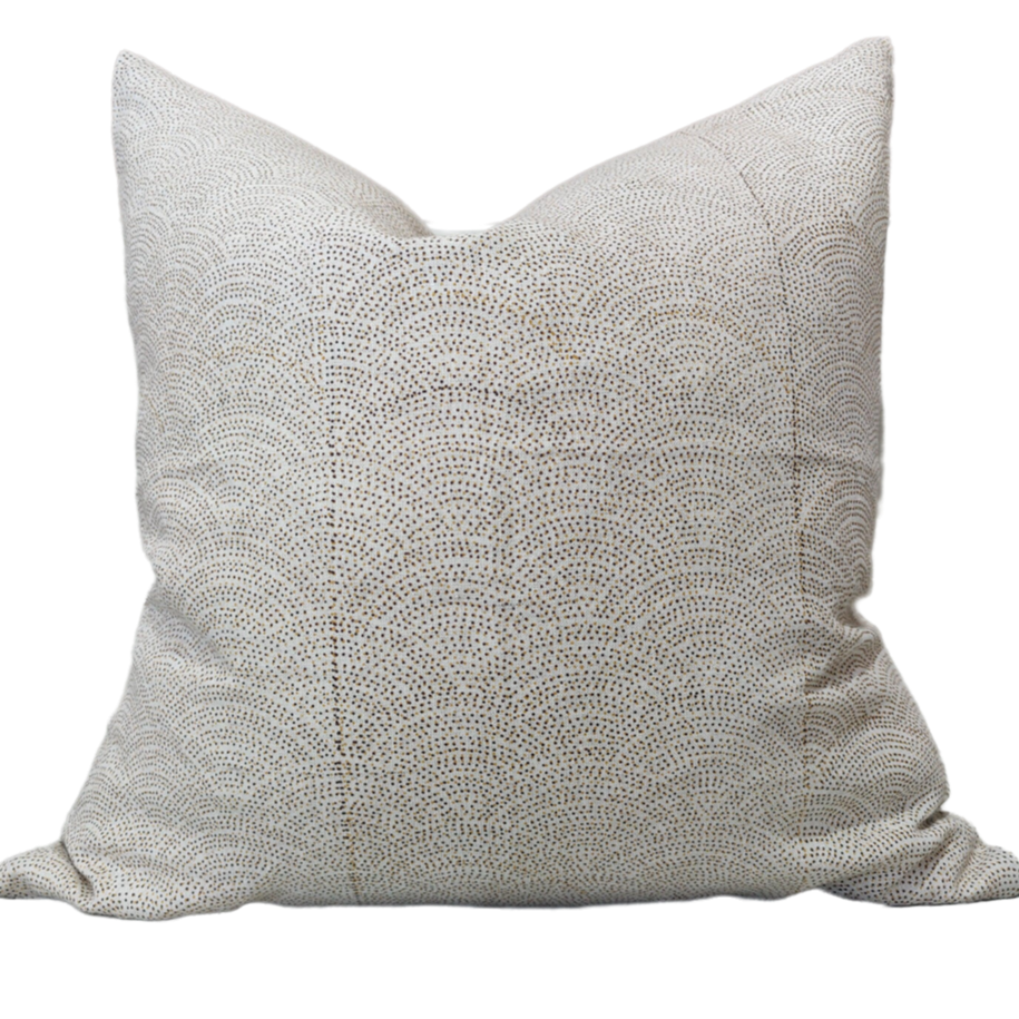 JAPANDI Waves Artisan Block Printed Heavy Weight Pure French Linen Cushion 55cm Square - Cinnamon