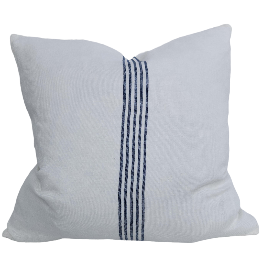 Casa Texture Pure French Linen Cushion Feather Filled 55cm Square - Serape Striped Indigo Blue