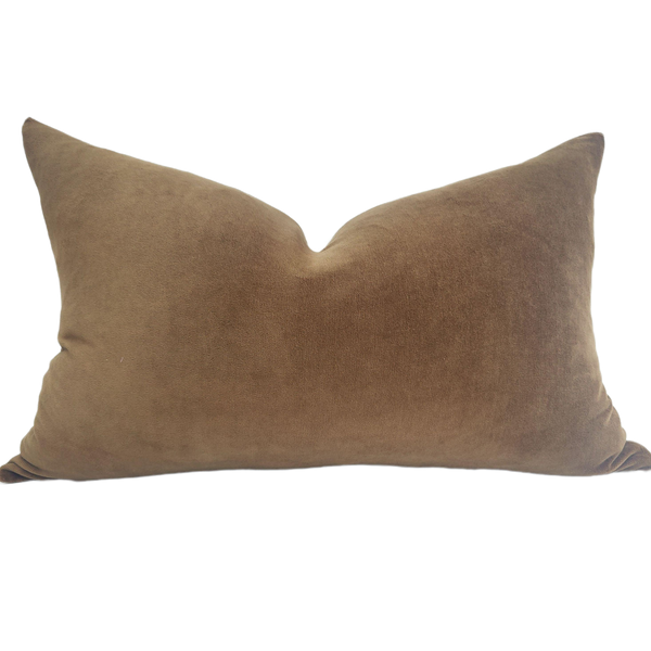 Fontainebleau Cotton Velvet & French Linen Two Sided Feather Filled Cushion 40x60cm Lumbar - Toffee